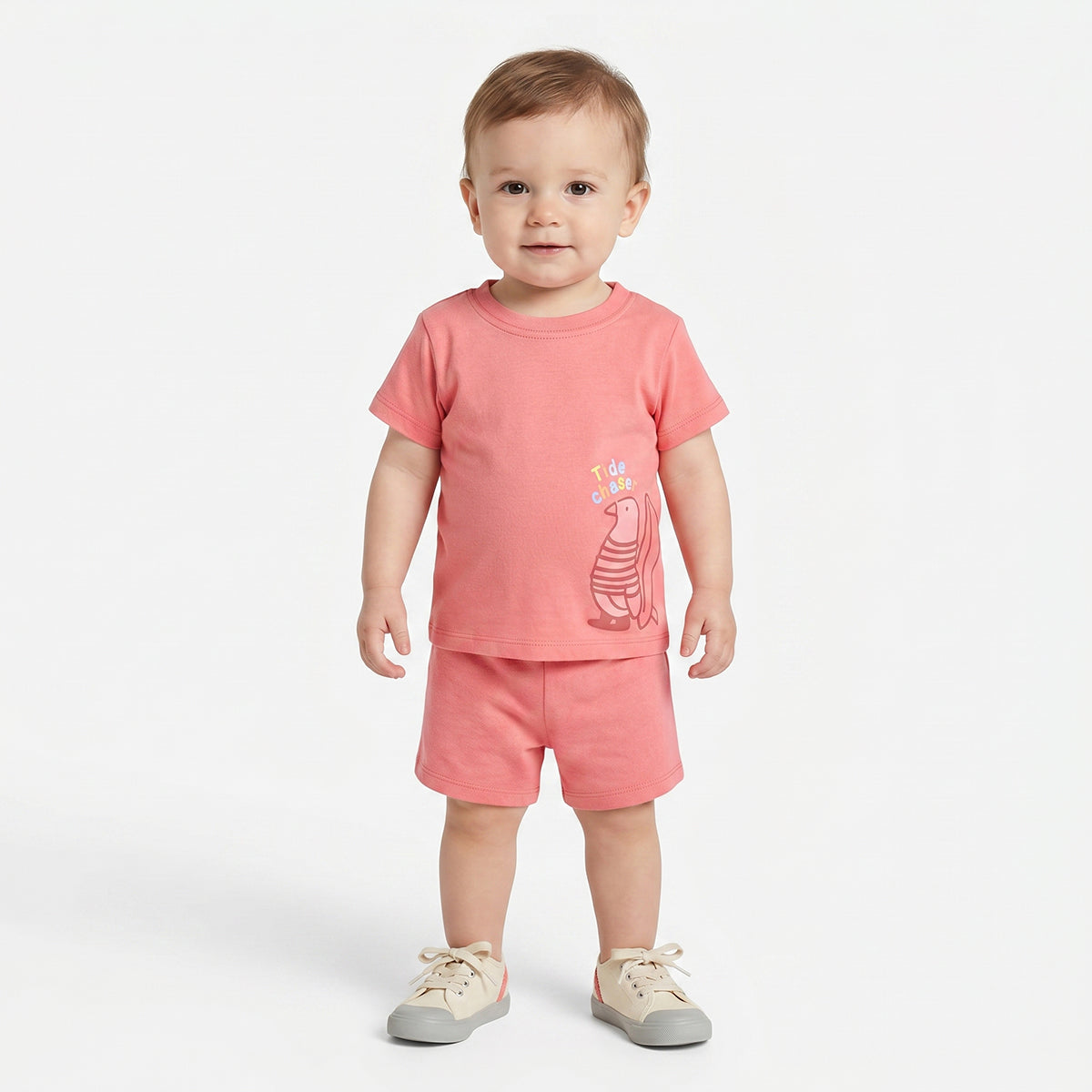 Baby Boys Seal Print and Solid T-Shirts Pack of 2, Blue and Coral