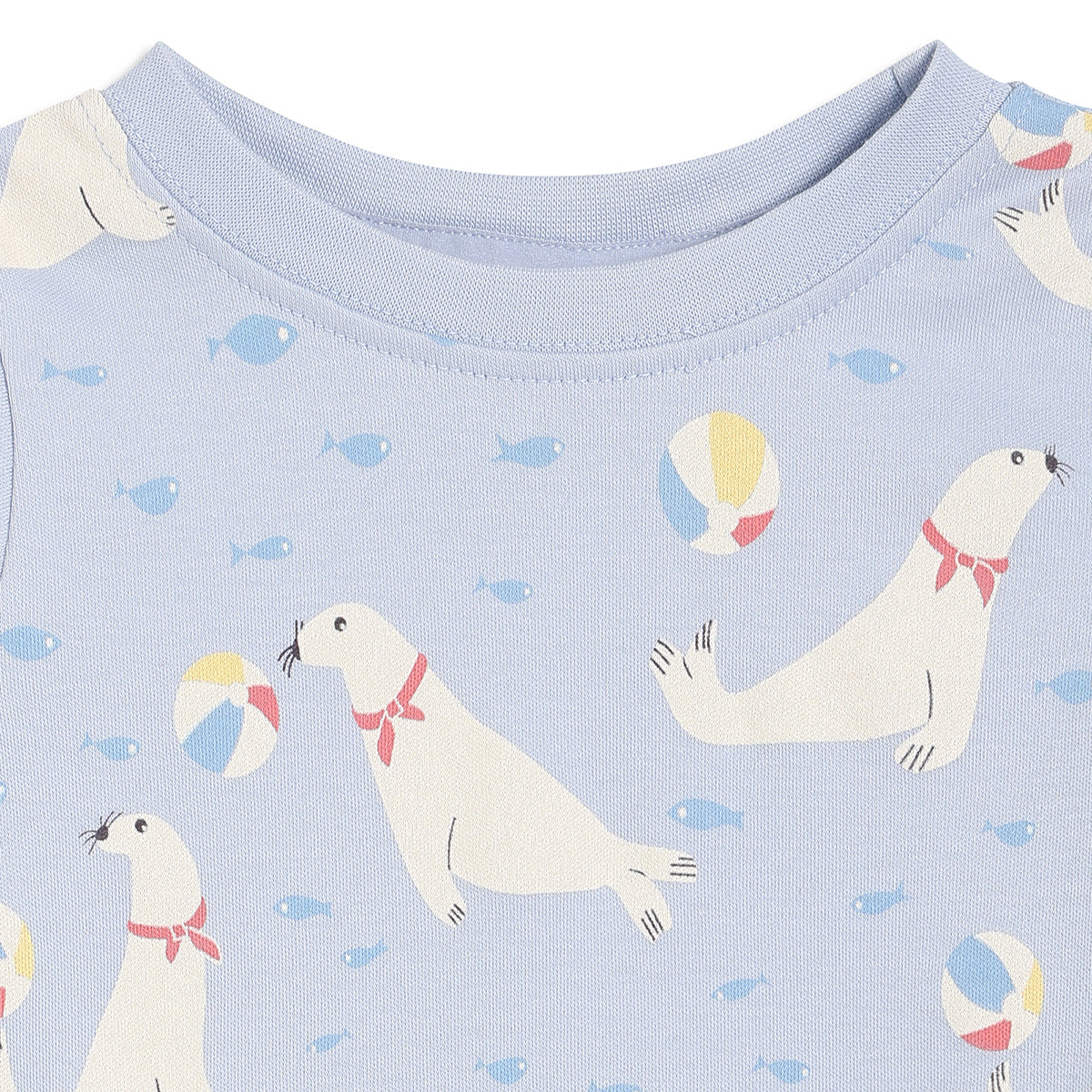 Baby Boys Seal Print and Solid T-Shirts Pack of 2, Blue and Coral