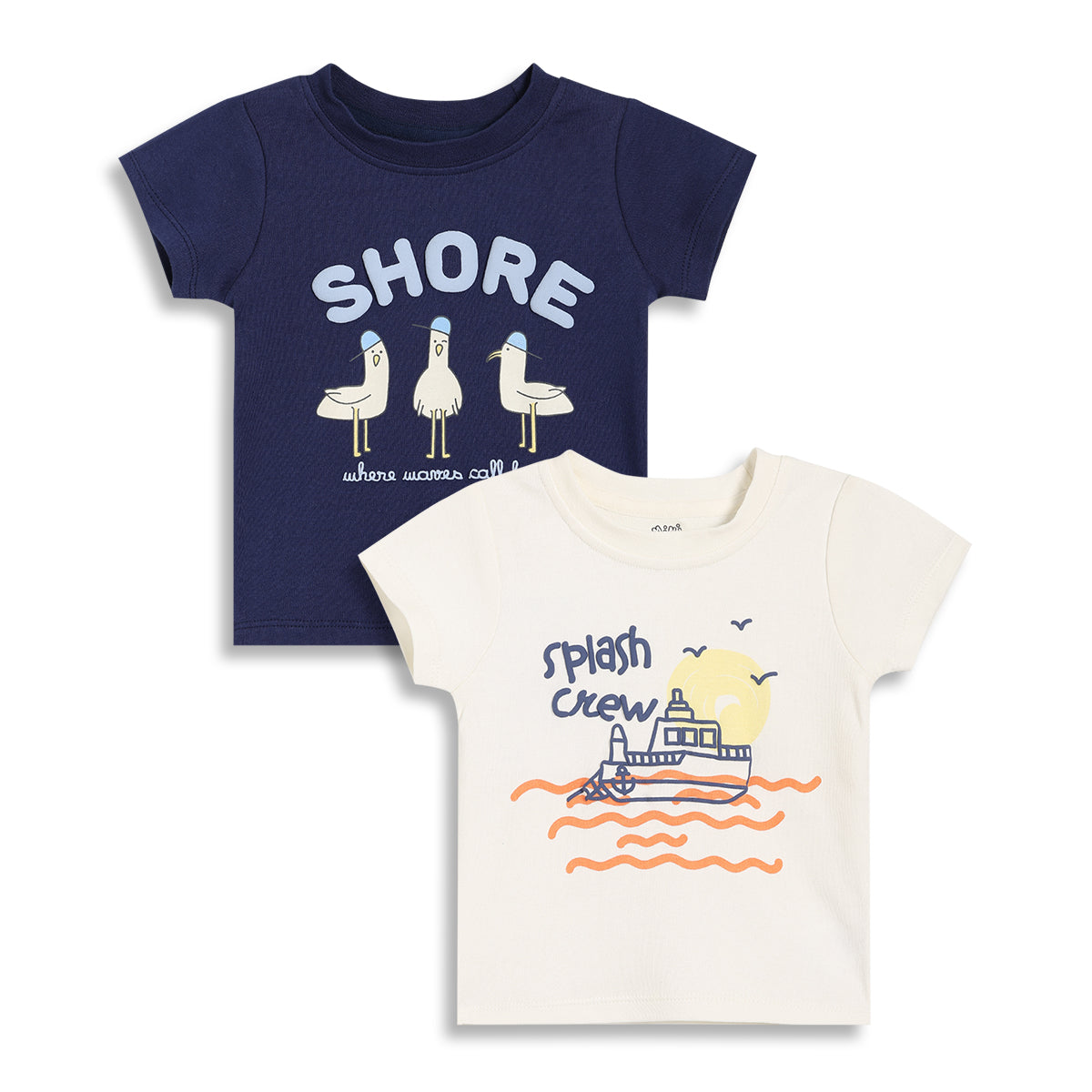 Baby Boys Graphic Print T-Shirts Pack of 2, Navy Blue and Off-White