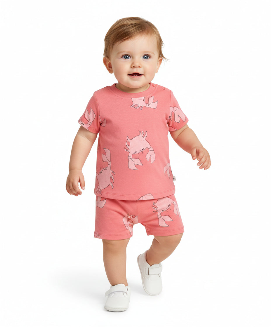 Baby Boys Crab Print T-Shirts Pack of 2, Navy Blue and Coral