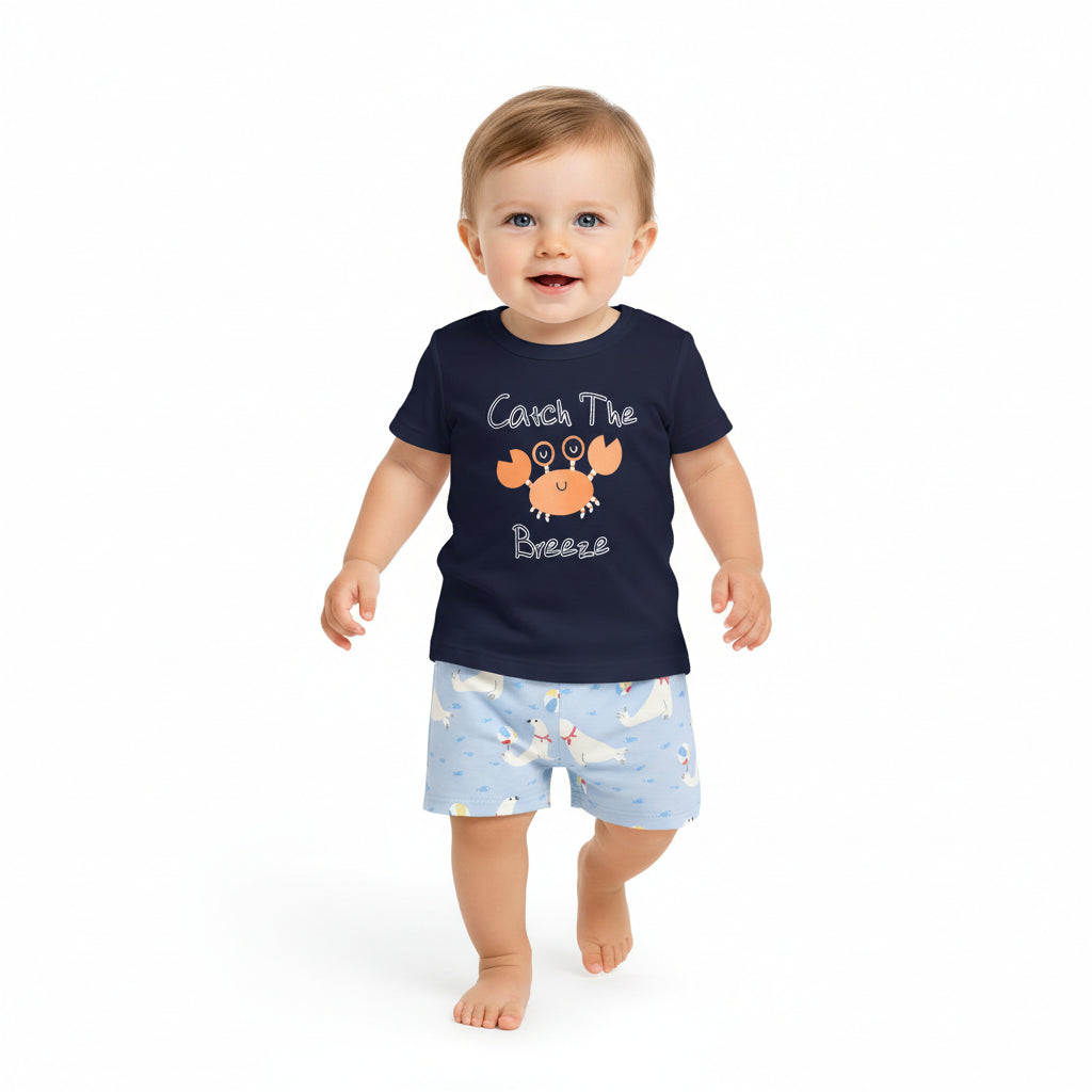 Baby Boys Crab Print T-Shirts Pack of 2, Navy Blue and Coral