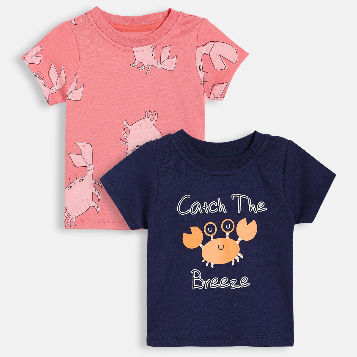 Baby Boys Crab Print T-Shirts Pack of 2, Navy Blue and Coral