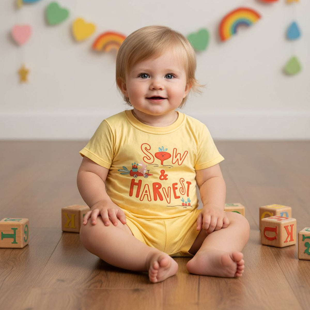 Baby Boys Text and Farm Theme Printed T-Shirts  Pack of 2, Orange and Yellow