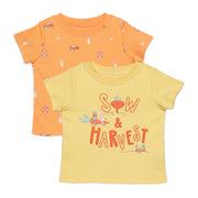 Baby Boys Text and Farm Theme Printed T-Shirts  Pack of 2, Orange and Yellow