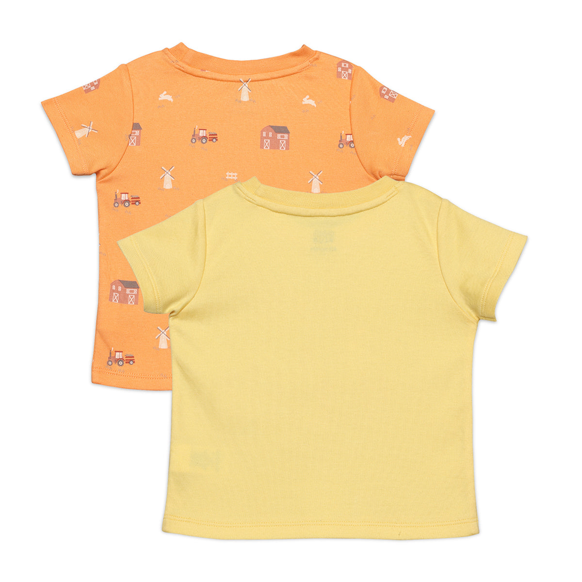 Baby Boys Text and Farm Theme Printed T-Shirts  Pack of 2, Orange and Yellow
