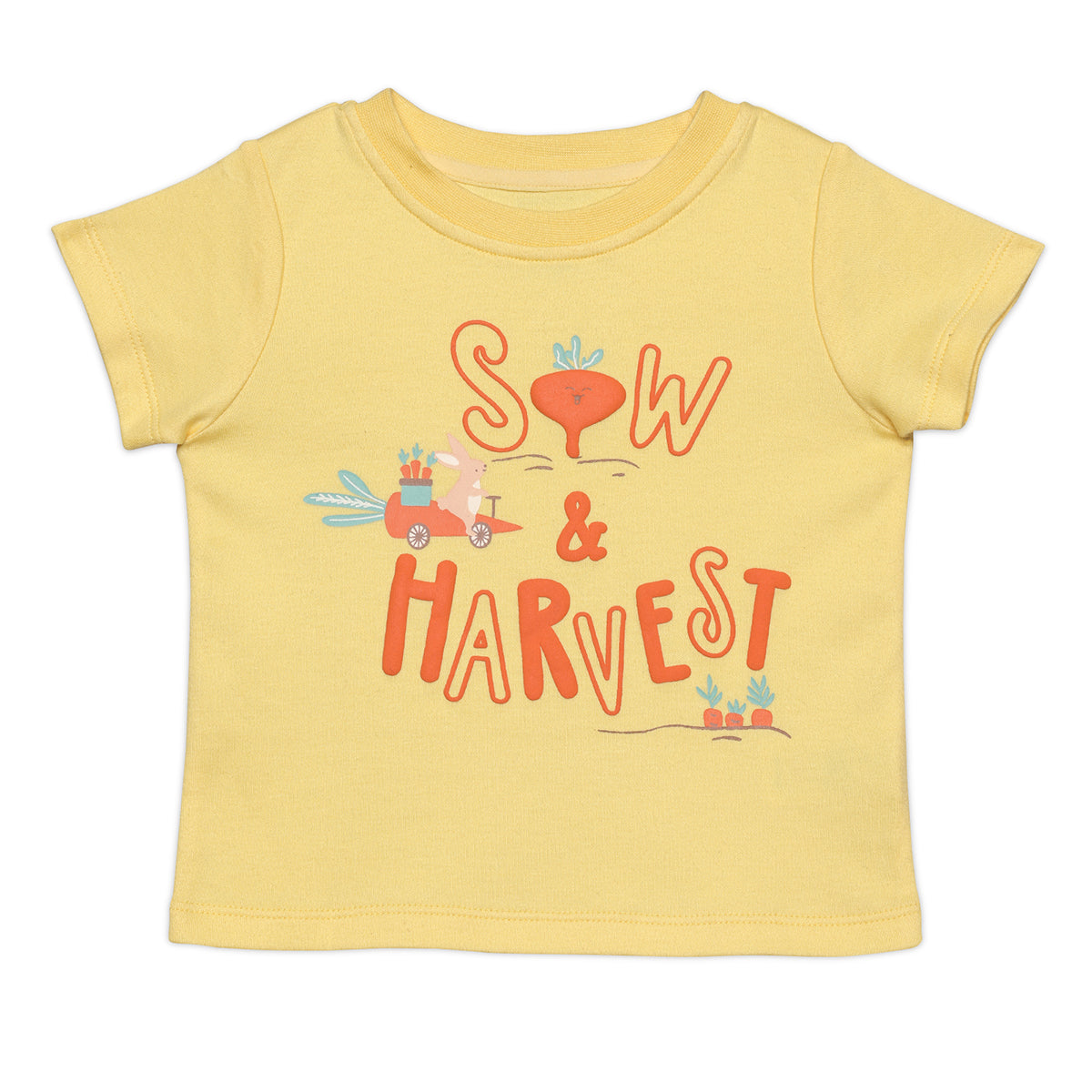 Baby Boys Text and Farm Theme Printed T-Shirts  Pack of 2, Orange and Yellow