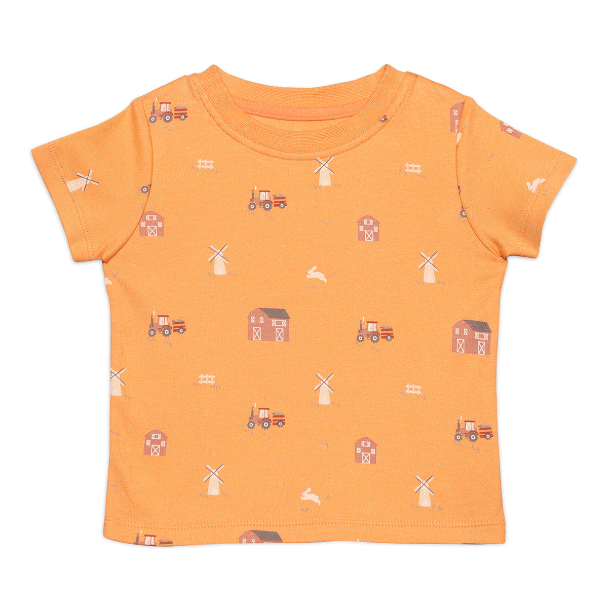 Baby Boys Text and Farm Theme Printed T-Shirts  Pack of 2, Orange and Yellow