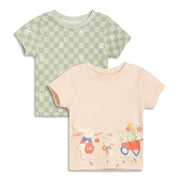 Baby Boys Bunny Print T-Shirts Pack of 2, Peach and Light Green