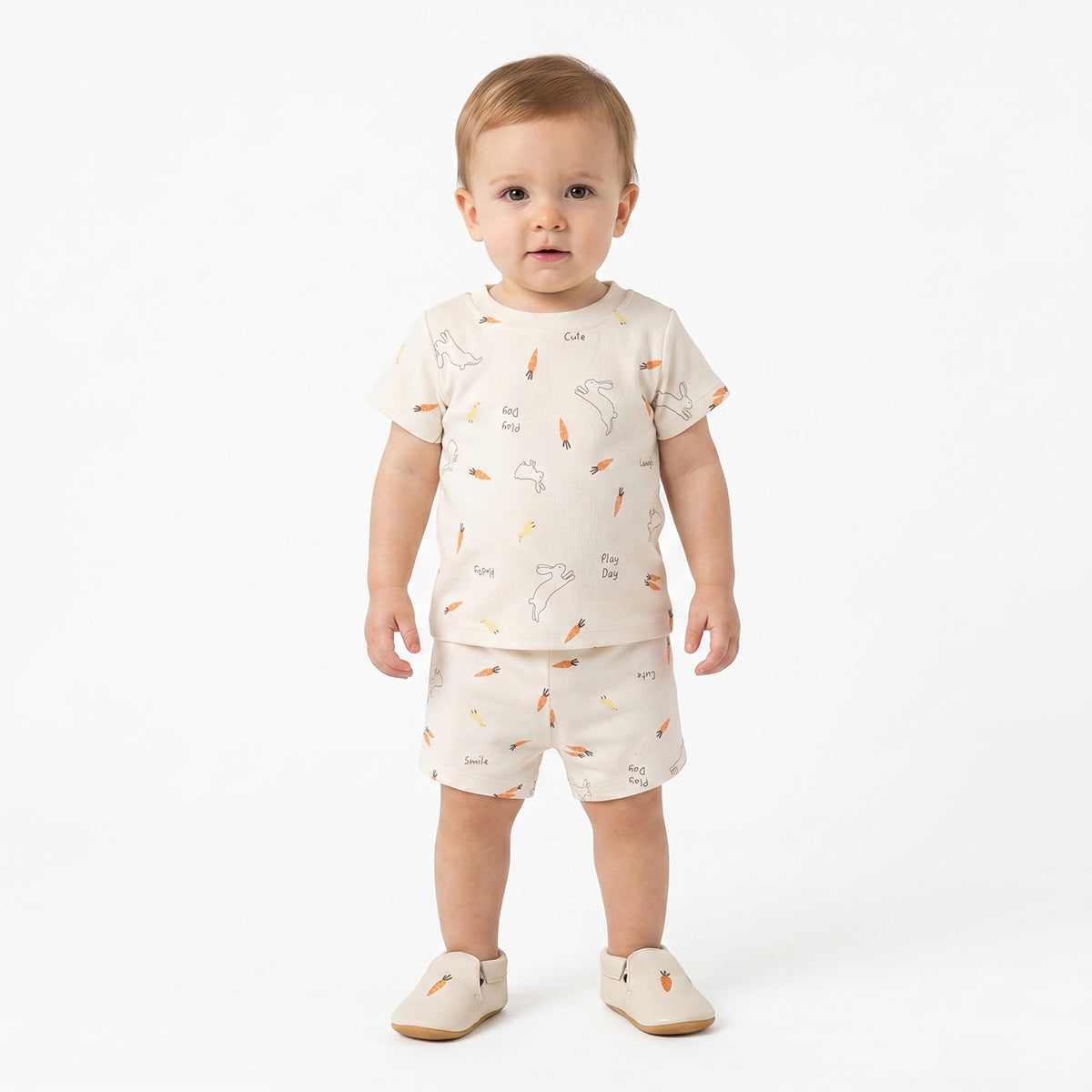 Baby Boys Bunny Print and Farm Graphic T-Shirts Pack of 2, Cream and Light Green