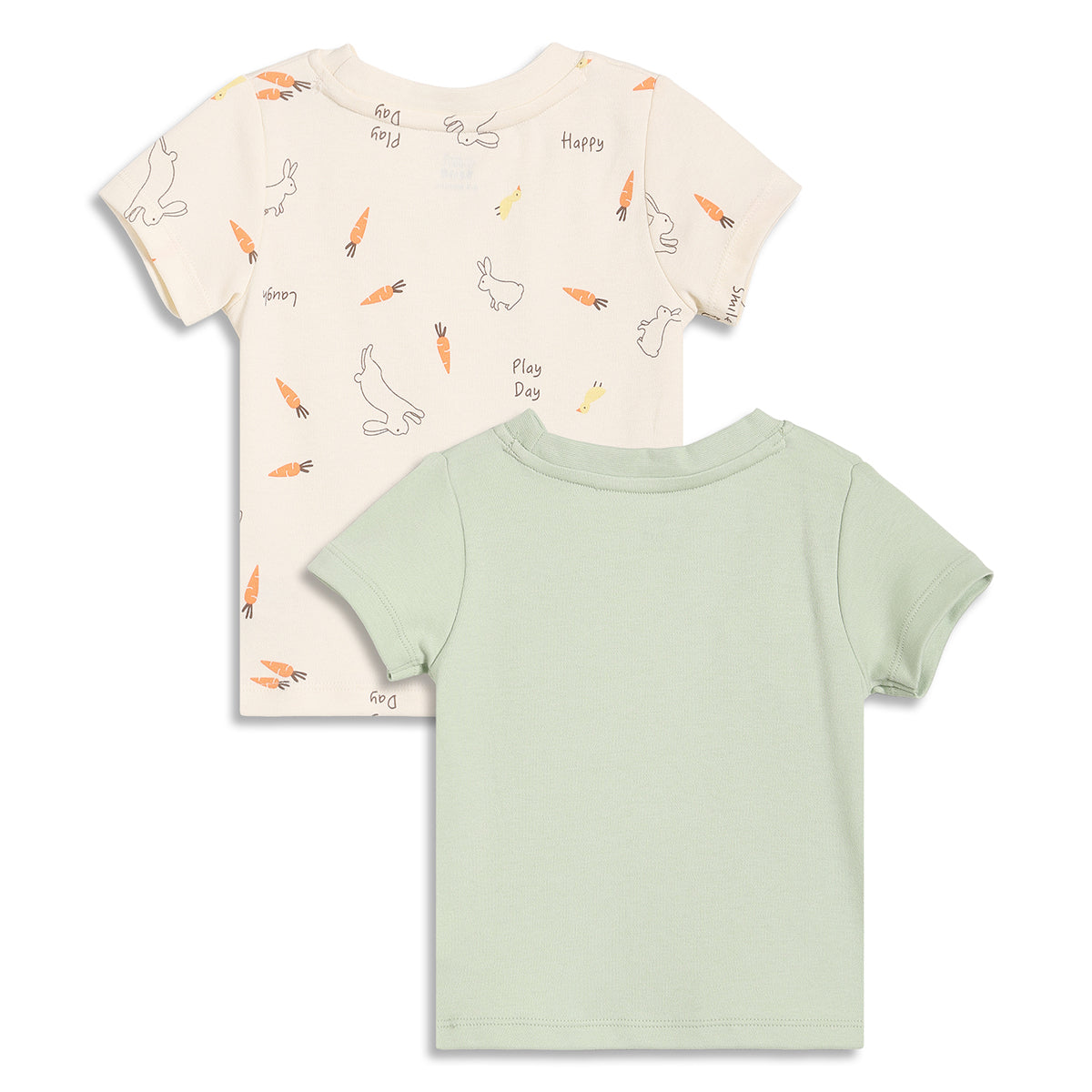 Baby Boys Bunny Print and Farm Graphic T-Shirts Pack of 2, Cream and Light Green