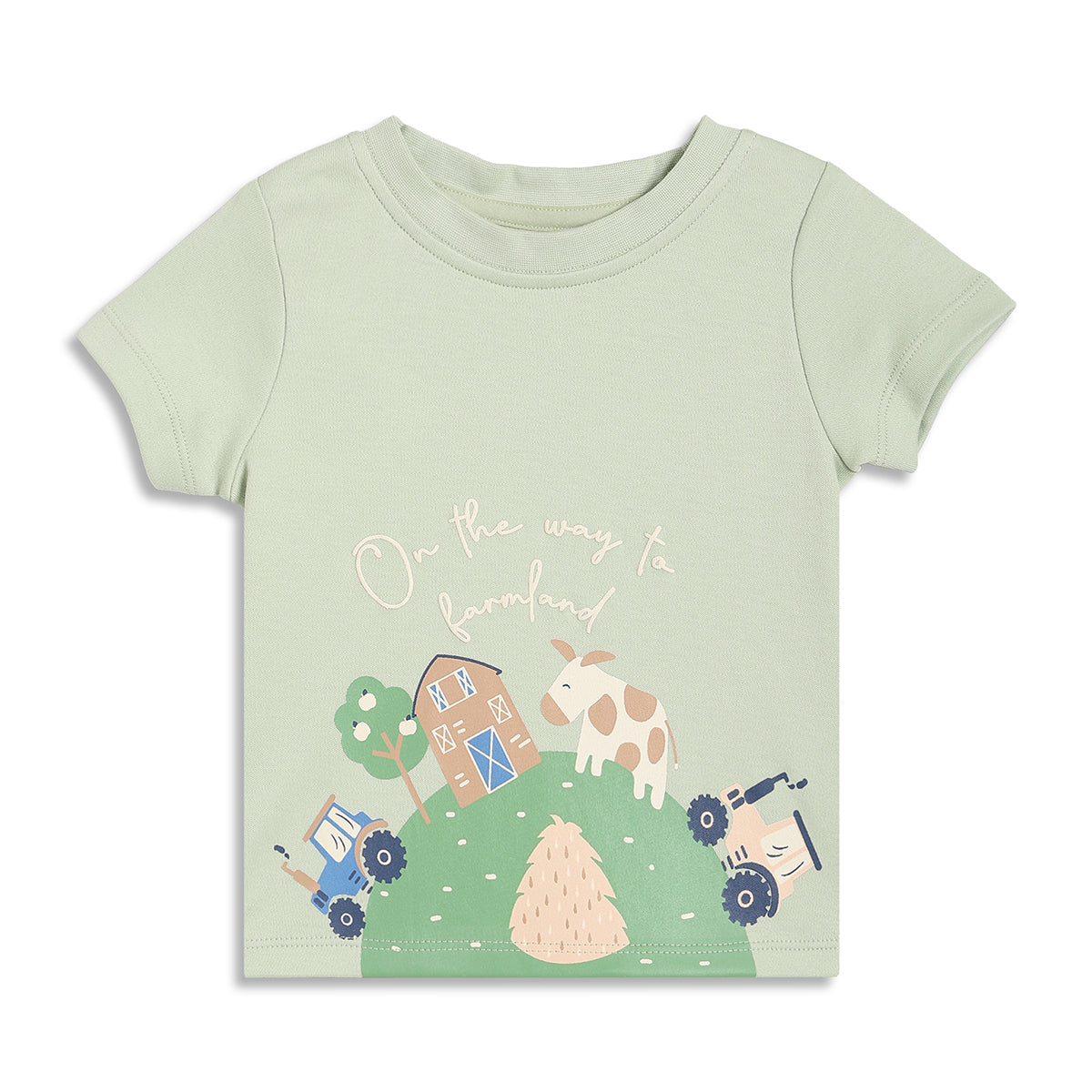 Baby Boys Bunny Print and Farm Graphic T-Shirts Pack of 2, Cream and Light Green