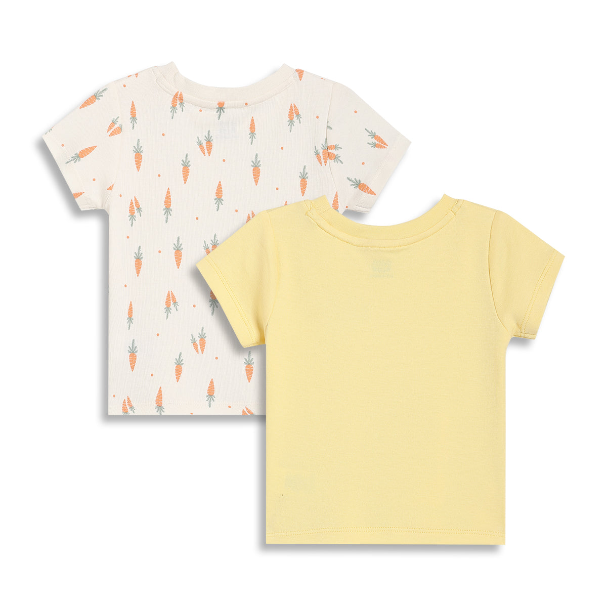 Baby Boys Carrot Print and Farm Animal Graphic T-Shirts Pack of 2, Cream and Yellow