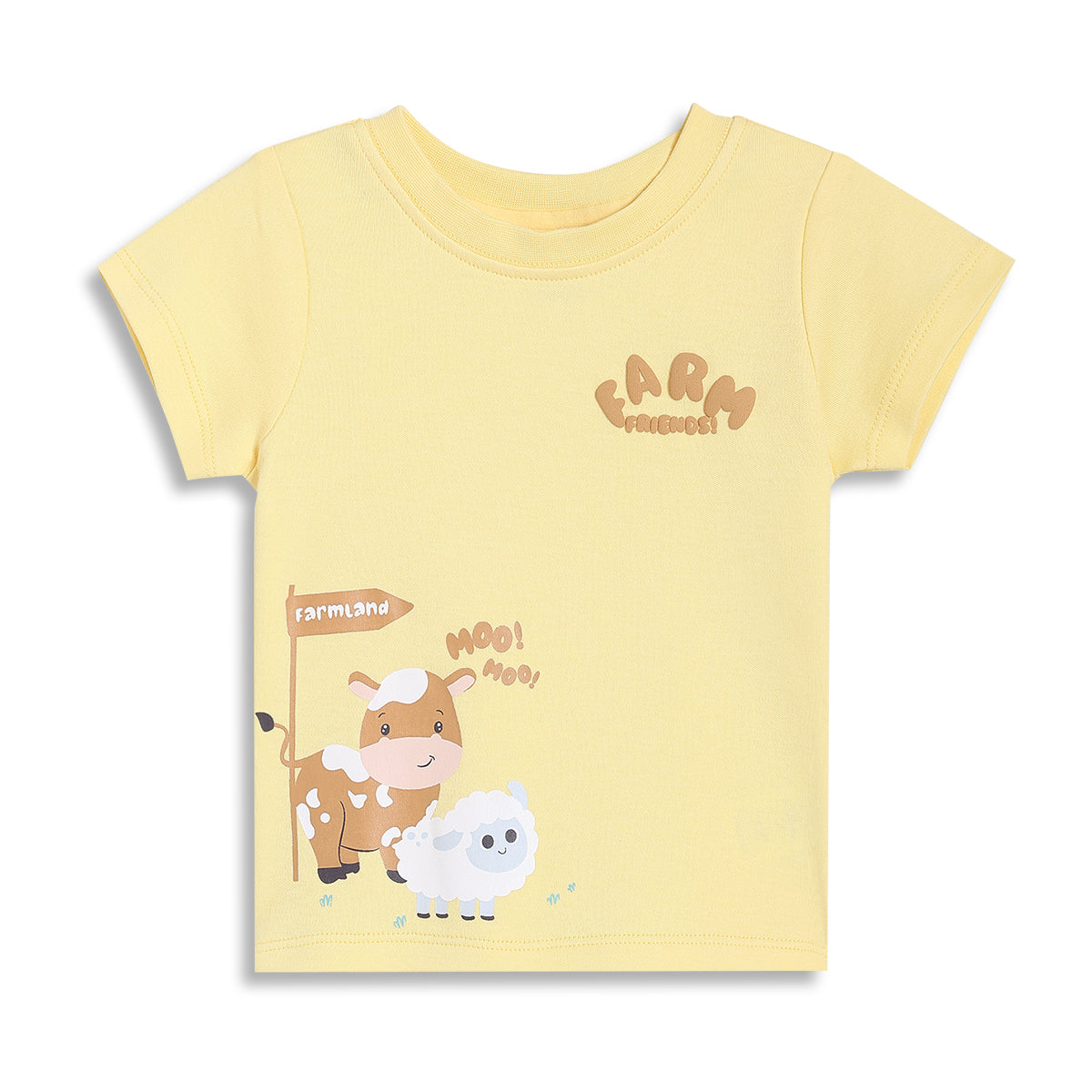 Baby Boys Carrot Print and Farm Animal Graphic T-Shirts Pack of 2, Cream and Yellow