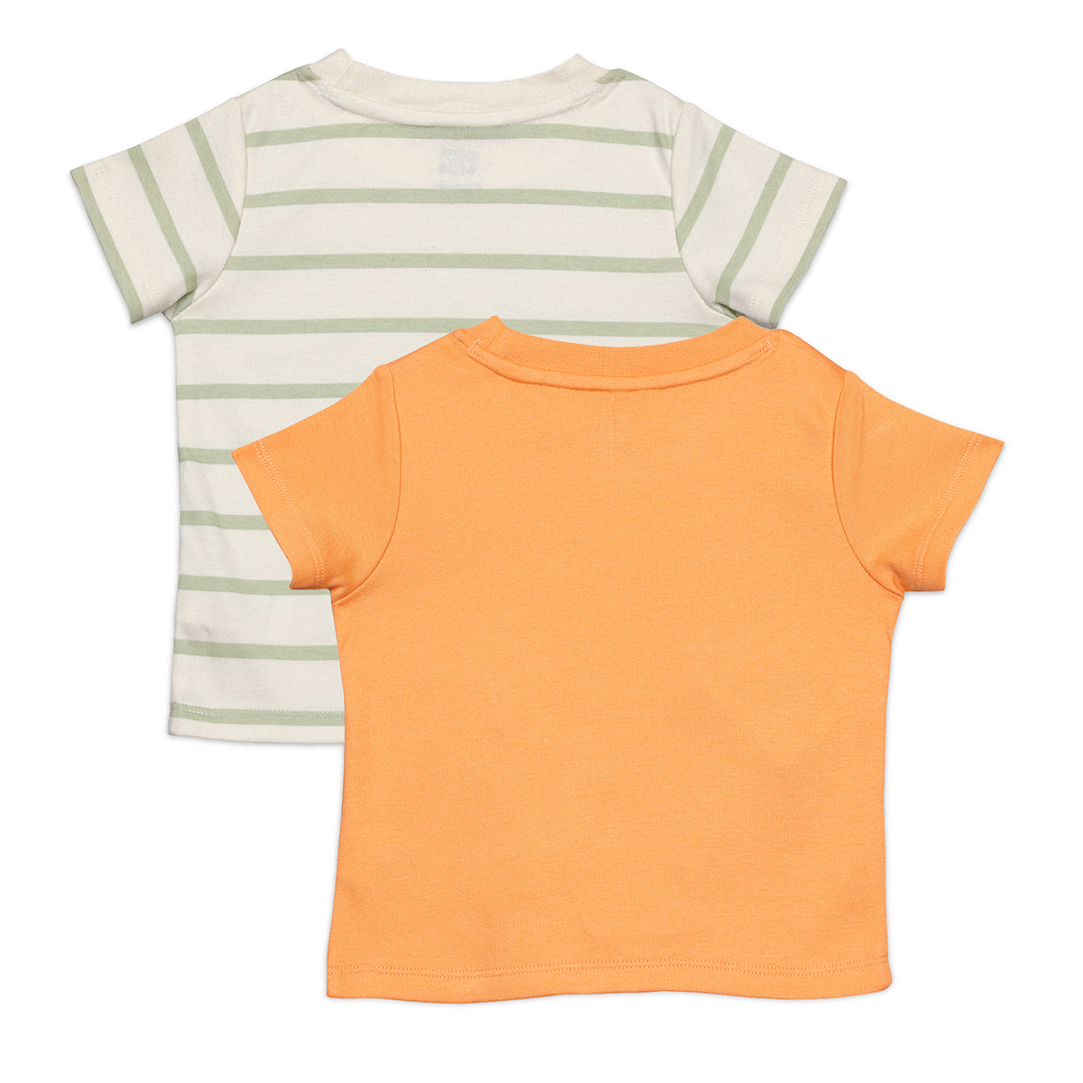 Baby Boys Striped and Farm Theme Printed T-Shirts Pack of 2, Orange and Cream