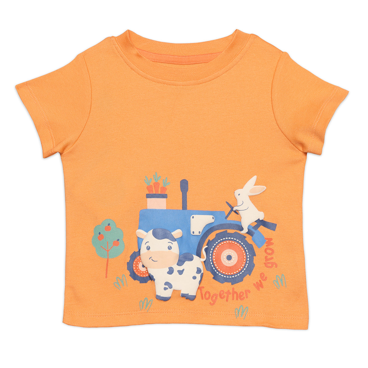 Baby Boys Striped and Farm Theme Printed T-Shirts Pack of 2, Orange and Cream