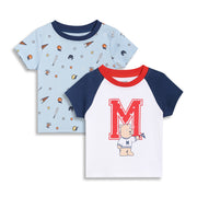 Baby Boys Sports Print and Teddy Graphic T-Shirts Pack of 2, Blue and White