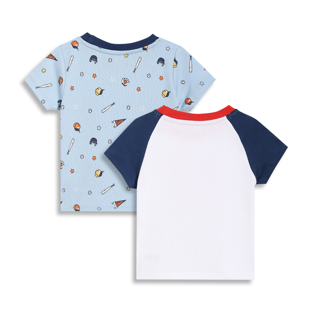 Baby Boys Sports Print and Teddy Graphic T-Shirts Pack of 2, Blue and White