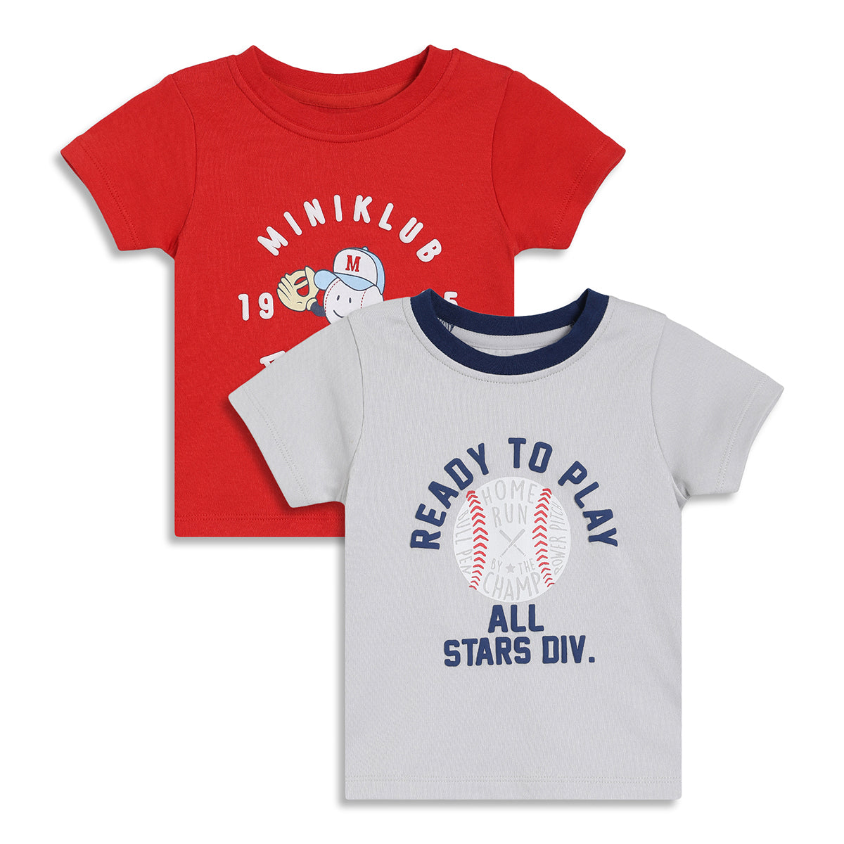 Baby Boys Printed T-Shirts Pack of 2, Red and Light Grey