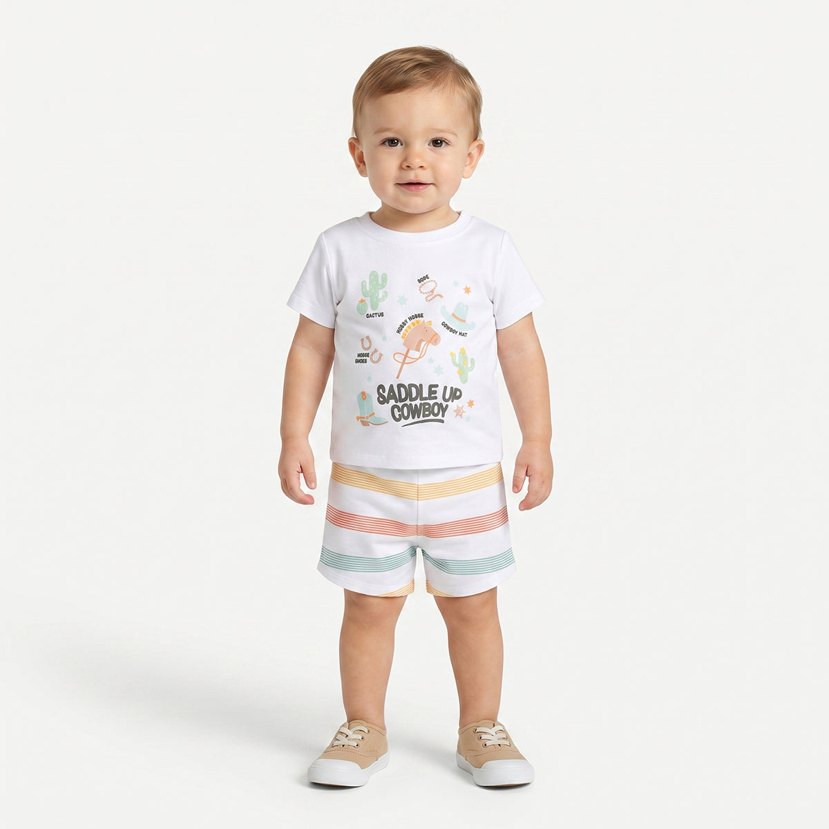 Baby Boys Cowboy Print T-Shirts Pack of 2, Peach and White