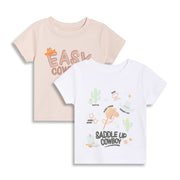 Baby Boys Cowboy Print T-Shirts Pack of 2, Peach and White