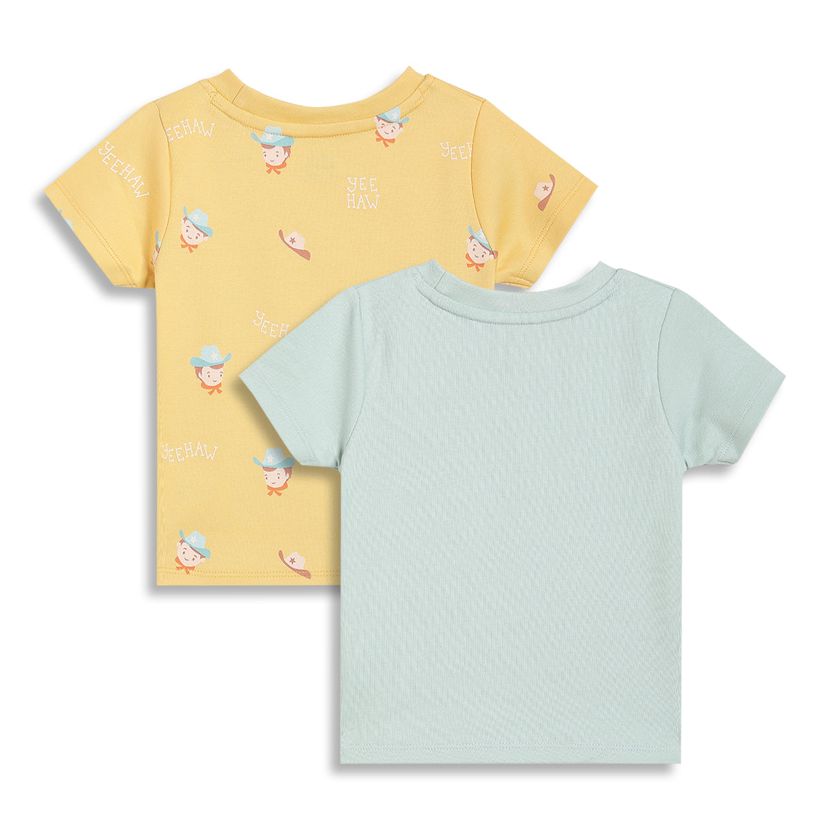 Baby Boys Cowboy Print T-Shirts Pack of 2, Yellow and Mint Green