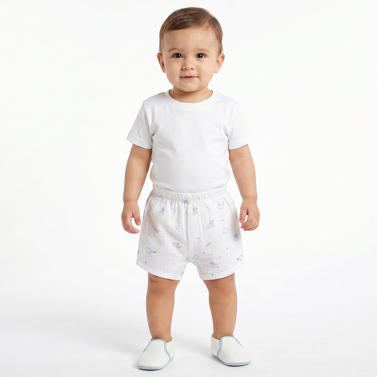 Baby Boys White Printed Cotton Shorts Pack of 2 Regular Fit Casual Shorts
