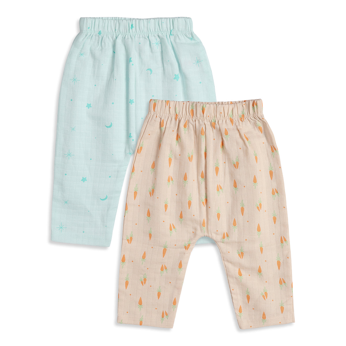 Baby Boys Pack of 2 Printed Muslin Jogger Pants Regular Fit Casual Bottomwear - Mint Green & Beige