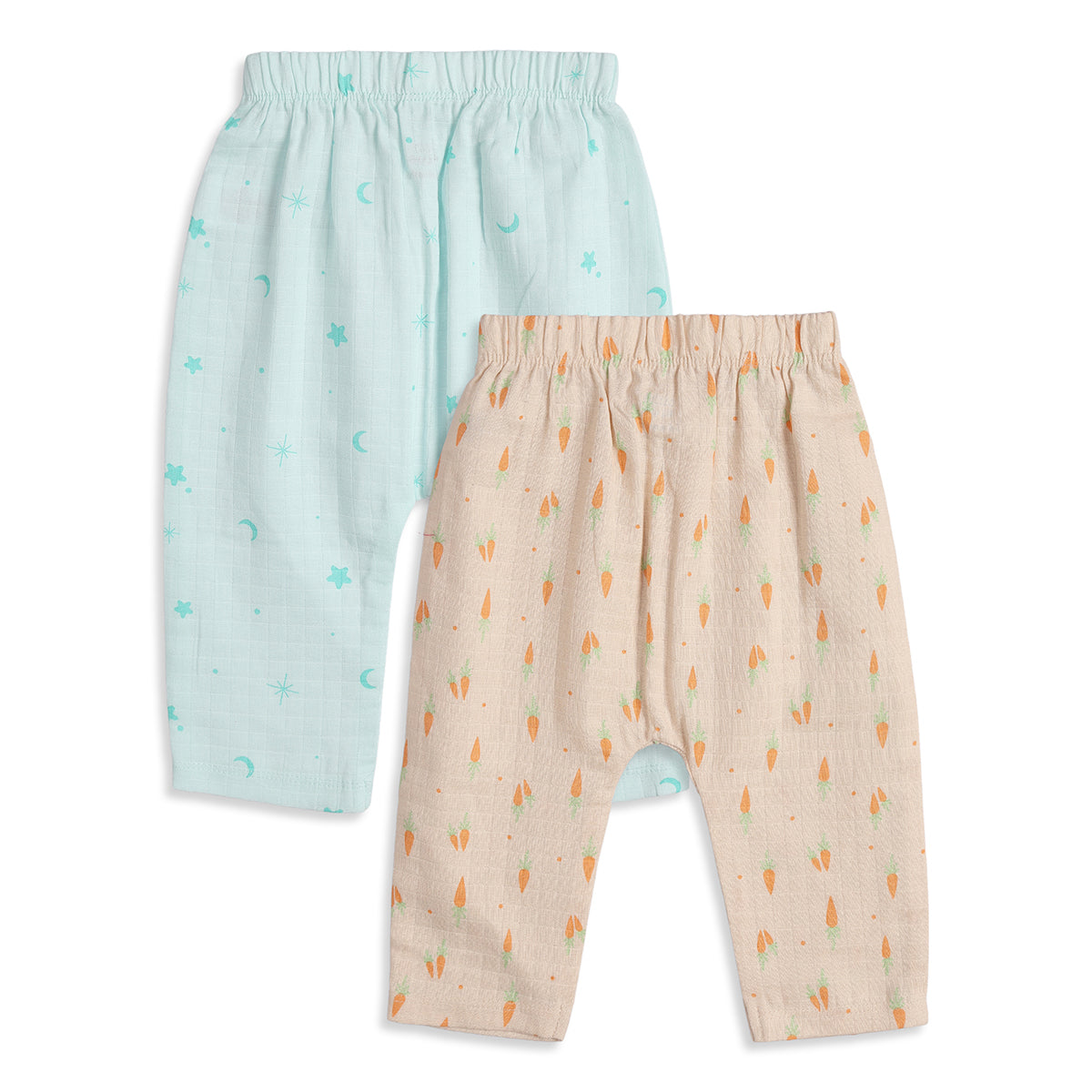 Baby Boys Pack of 2 Printed Muslin Jogger Pants Regular Fit Casual Bottomwear - Mint Green & Beige