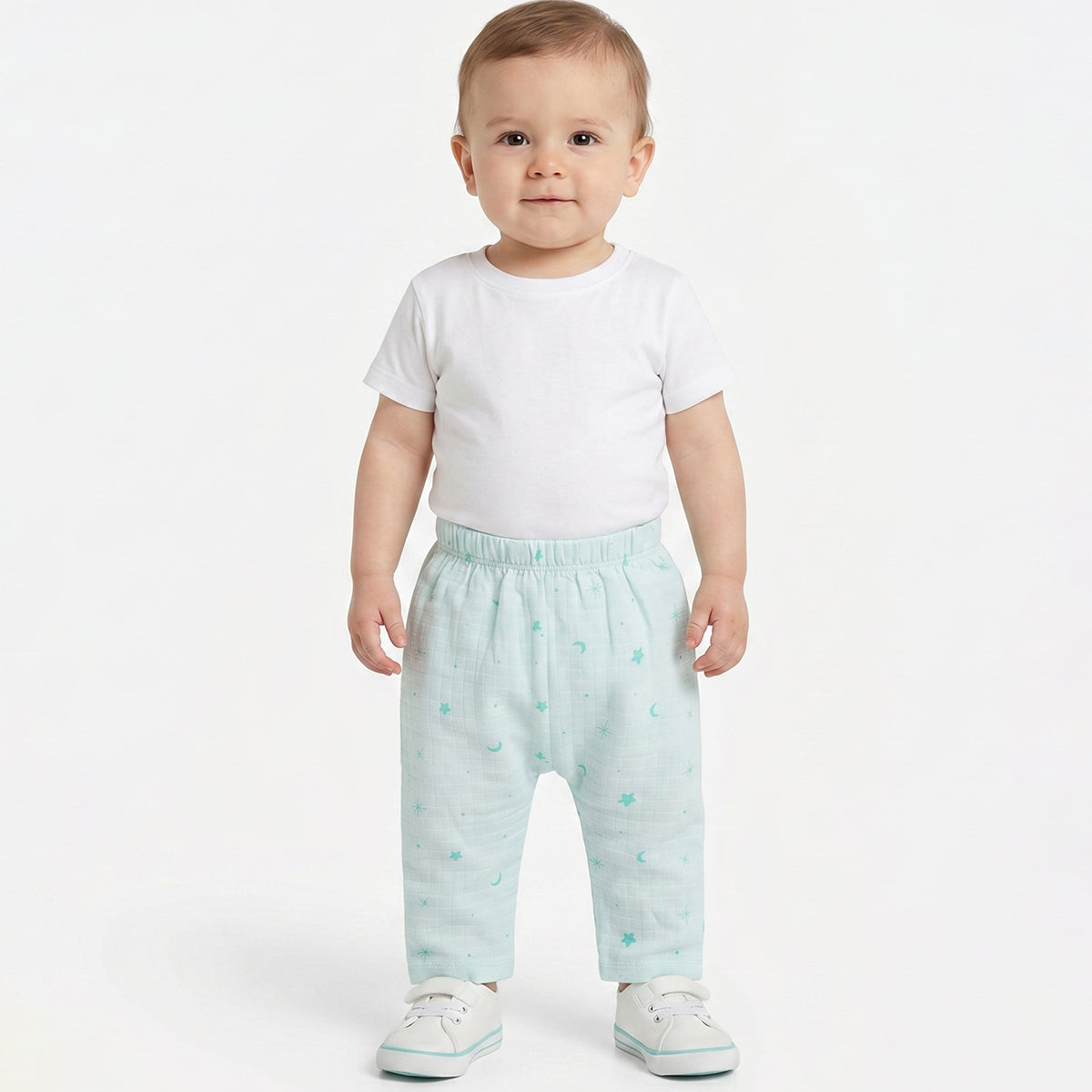 Baby Boys Pack of 2 Printed Muslin Jogger Pants Regular Fit Casual Bottomwear - Mint Green & Beige