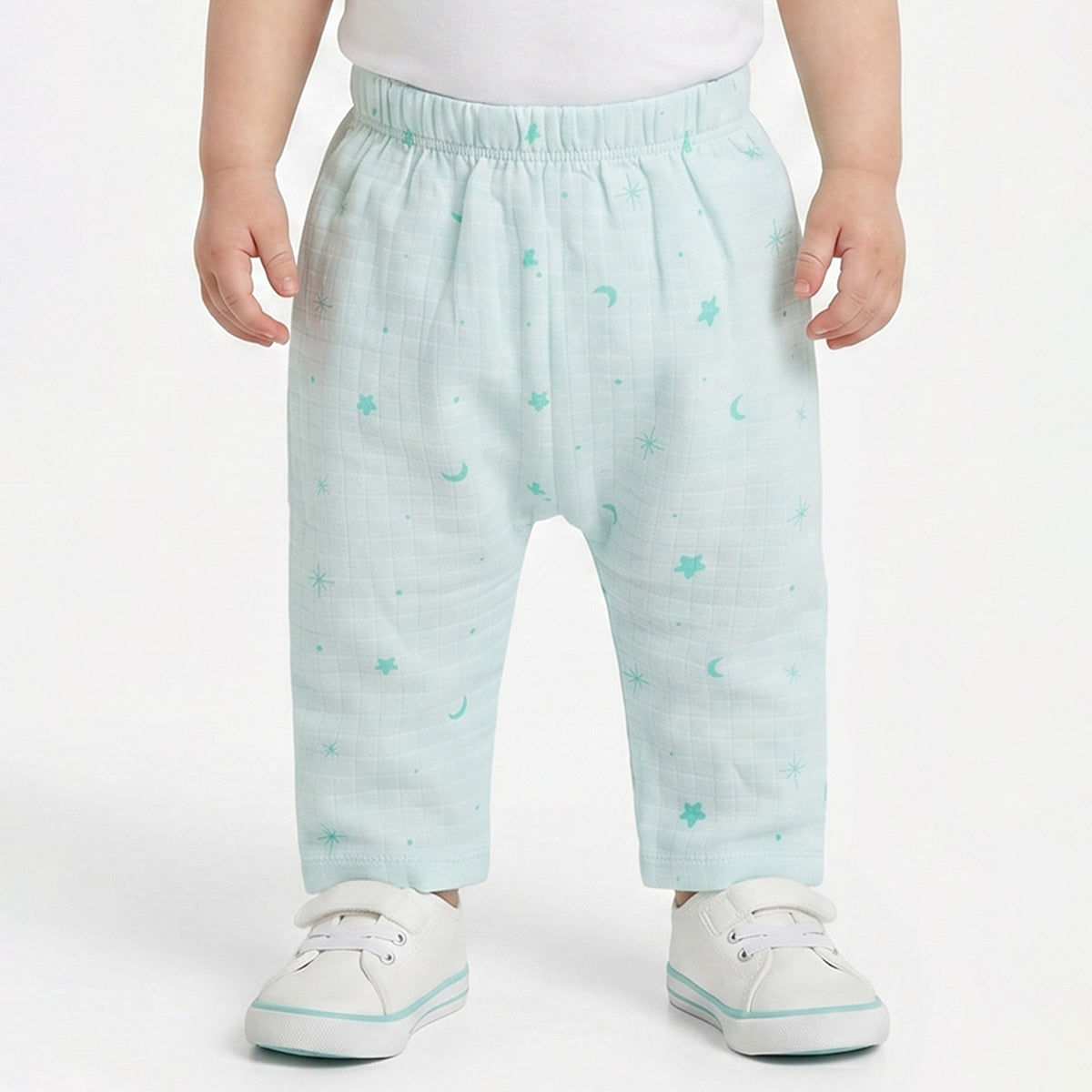 Baby Boys Pack of 2 Printed Muslin Jogger Pants Regular Fit Casual Bottomwear - Mint Green & Beige