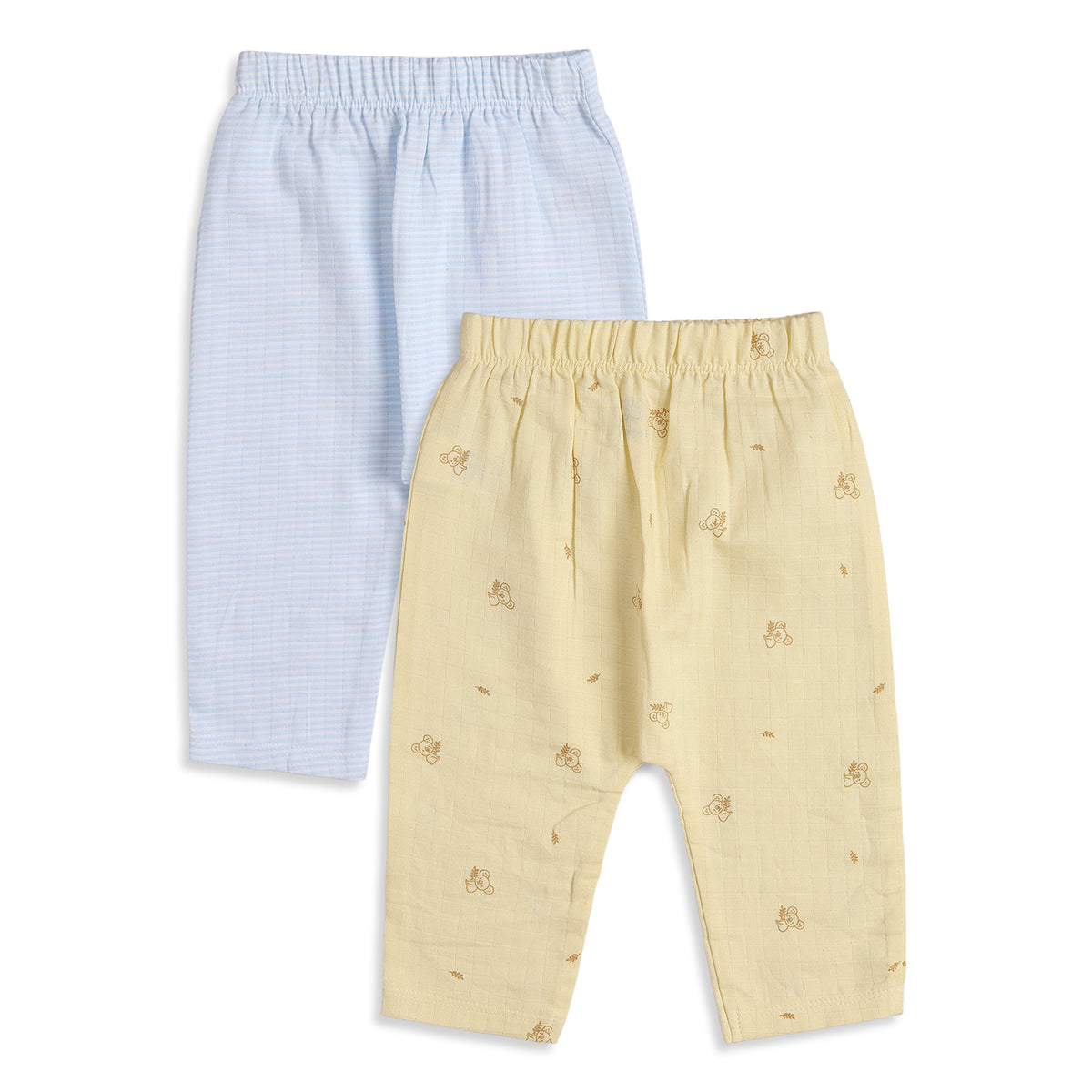 Baby Boys Pack of 2 Printed Muslin Jogger Pants Regular Fit Casual Bottomwear - Light Blue & Yellow
