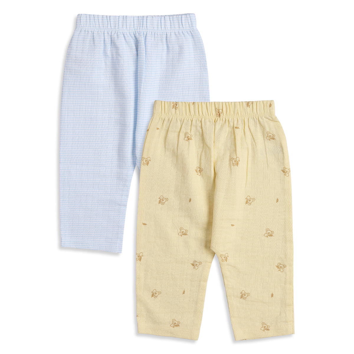 Baby Boys Pack of 2 Printed Muslin Jogger Pants Regular Fit Casual Bottomwear - Light Blue & Yellow