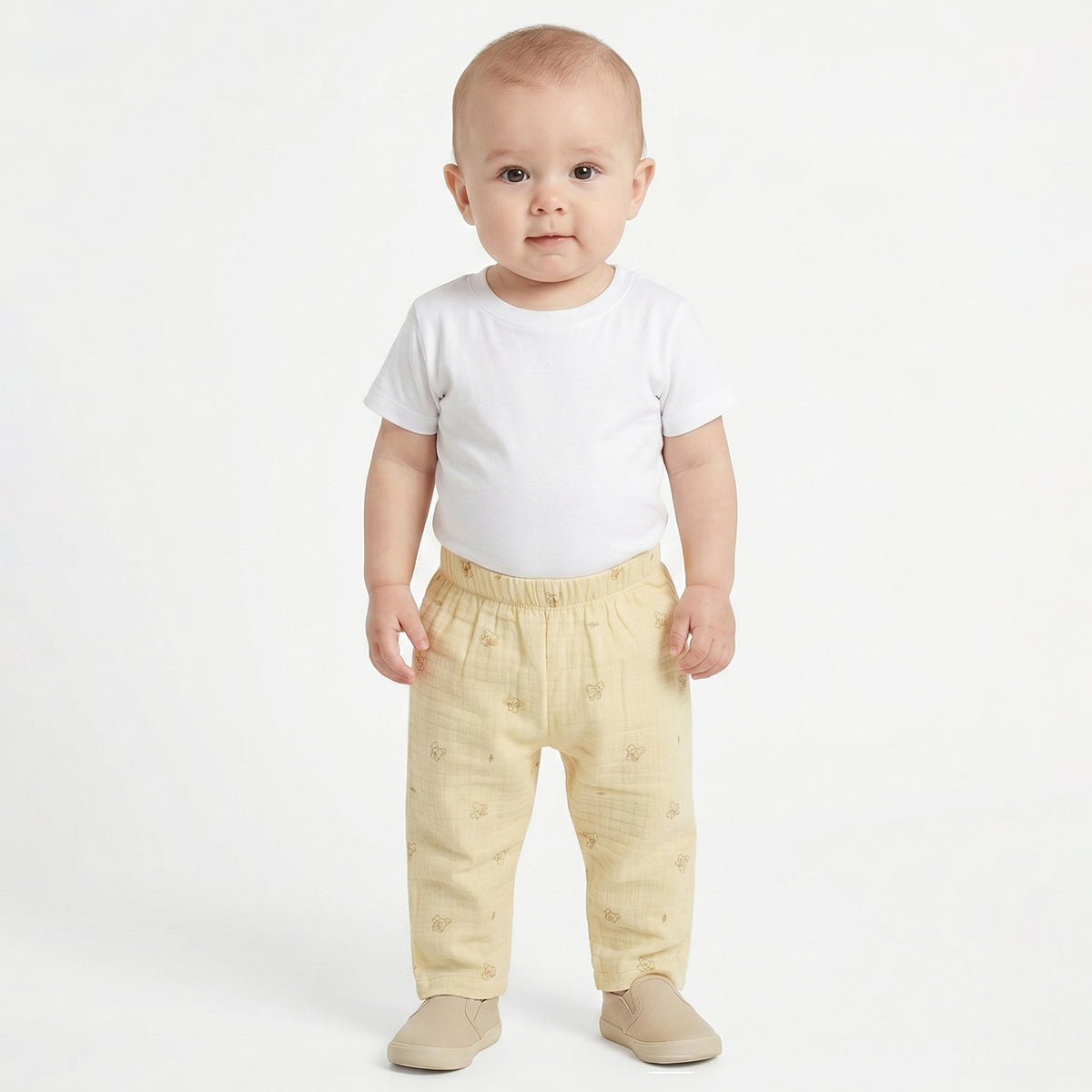 Baby Boys Pack of 2 Printed Muslin Jogger Pants Regular Fit Casual Bottomwear - Light Blue & Yellow