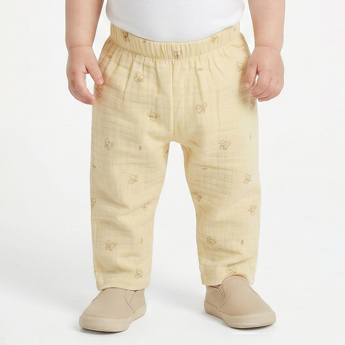 Baby Boys Pack of 2 Printed Muslin Jogger Pants Regular Fit Casual Bottomwear - Light Blue & Yellow