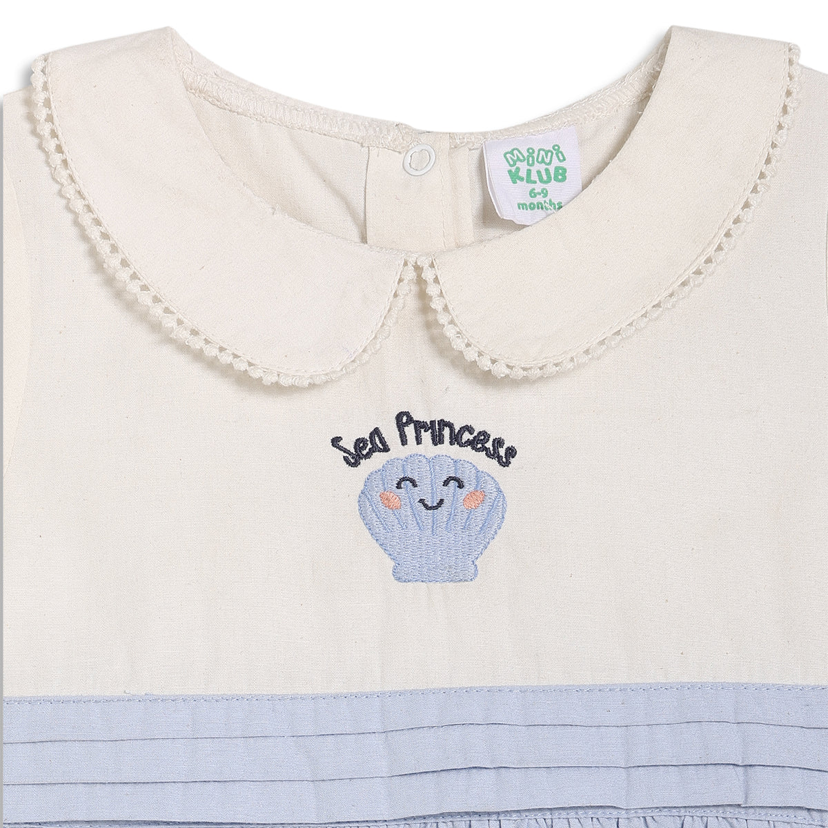 Baby Girls Sea Princess Embroidered Bodysuit with Headband, Blue & Off White