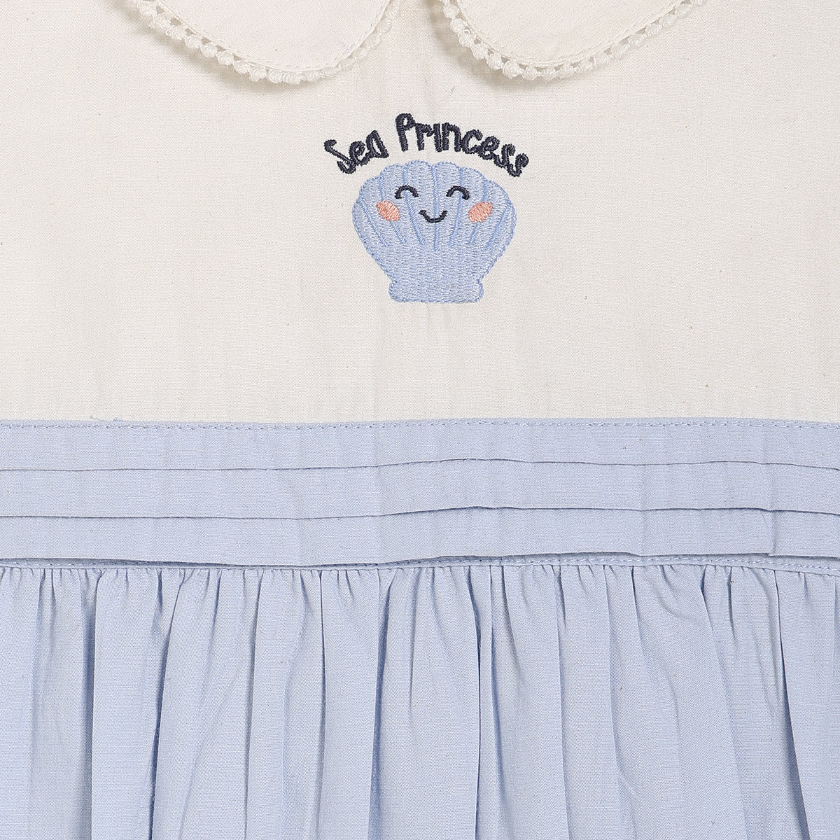 Baby Girls Sea Princess Embroidered Bodysuit with Headband, Blue & Off White