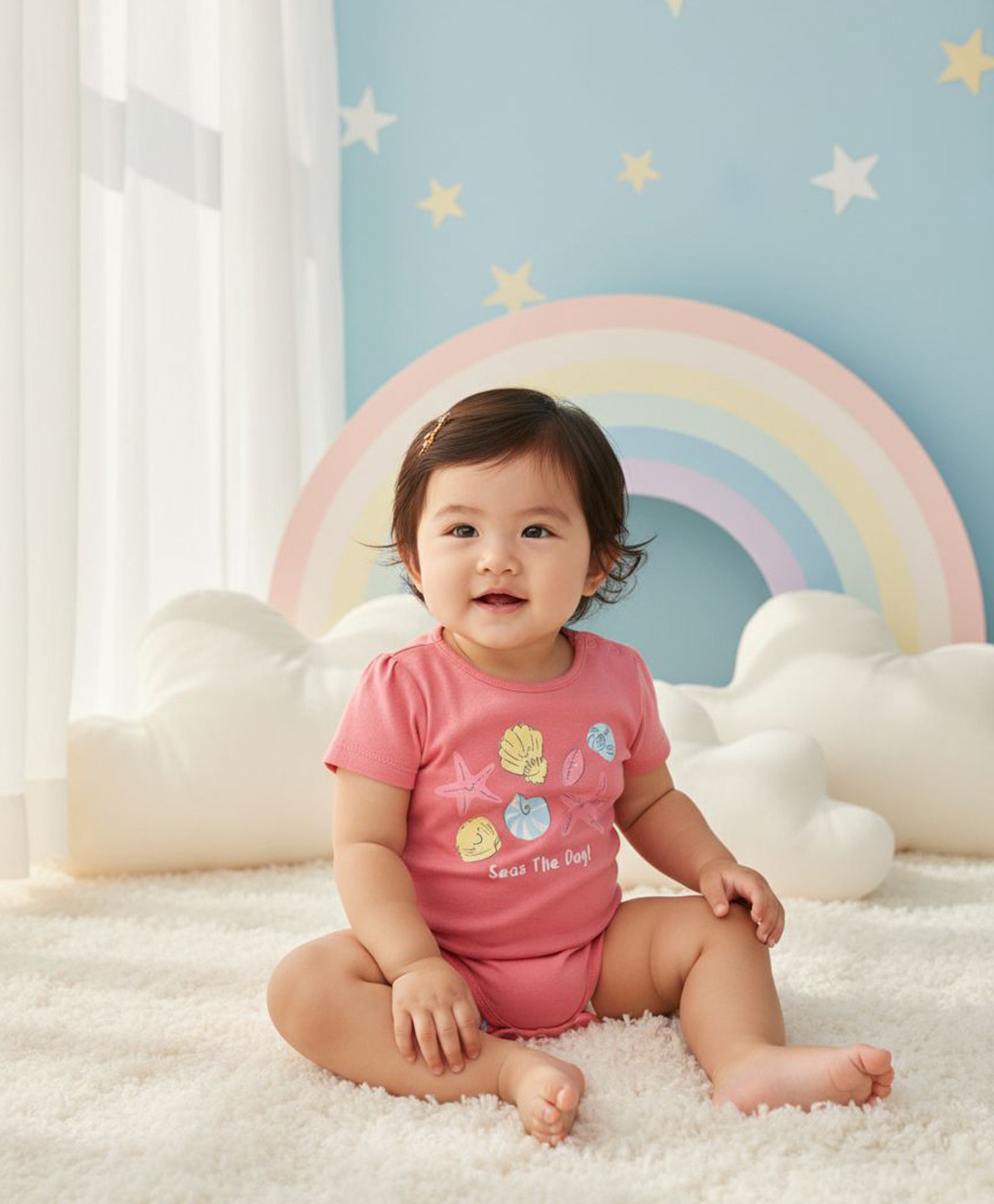 Baby Girls  Starfish Printed Bodysuits Pack Of 2, Multicolor