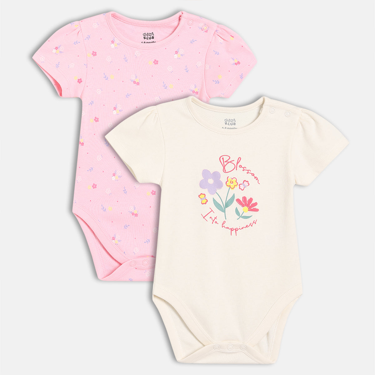 Baby Girls Floral Printed and Graphic Bodysuit Pack of 2, Pink and Cream