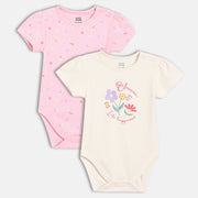 Baby Girls Floral Printed and Graphic Bodysuit Pack of 2, Pink and Cream