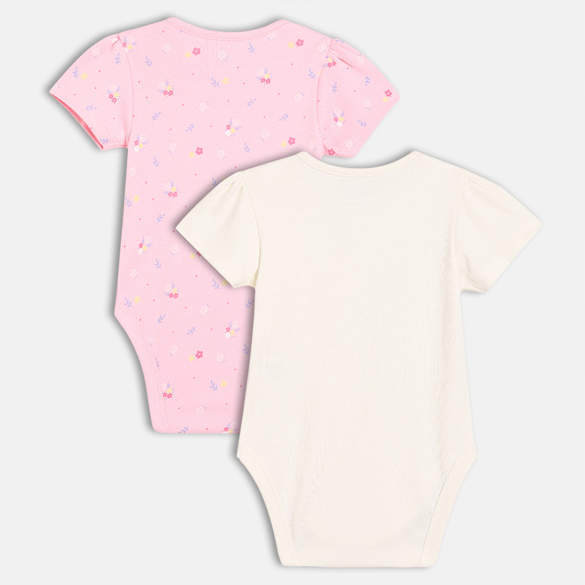 Baby Girls Floral Printed and Graphic Bodysuit Pack of 2, Pink and Cream