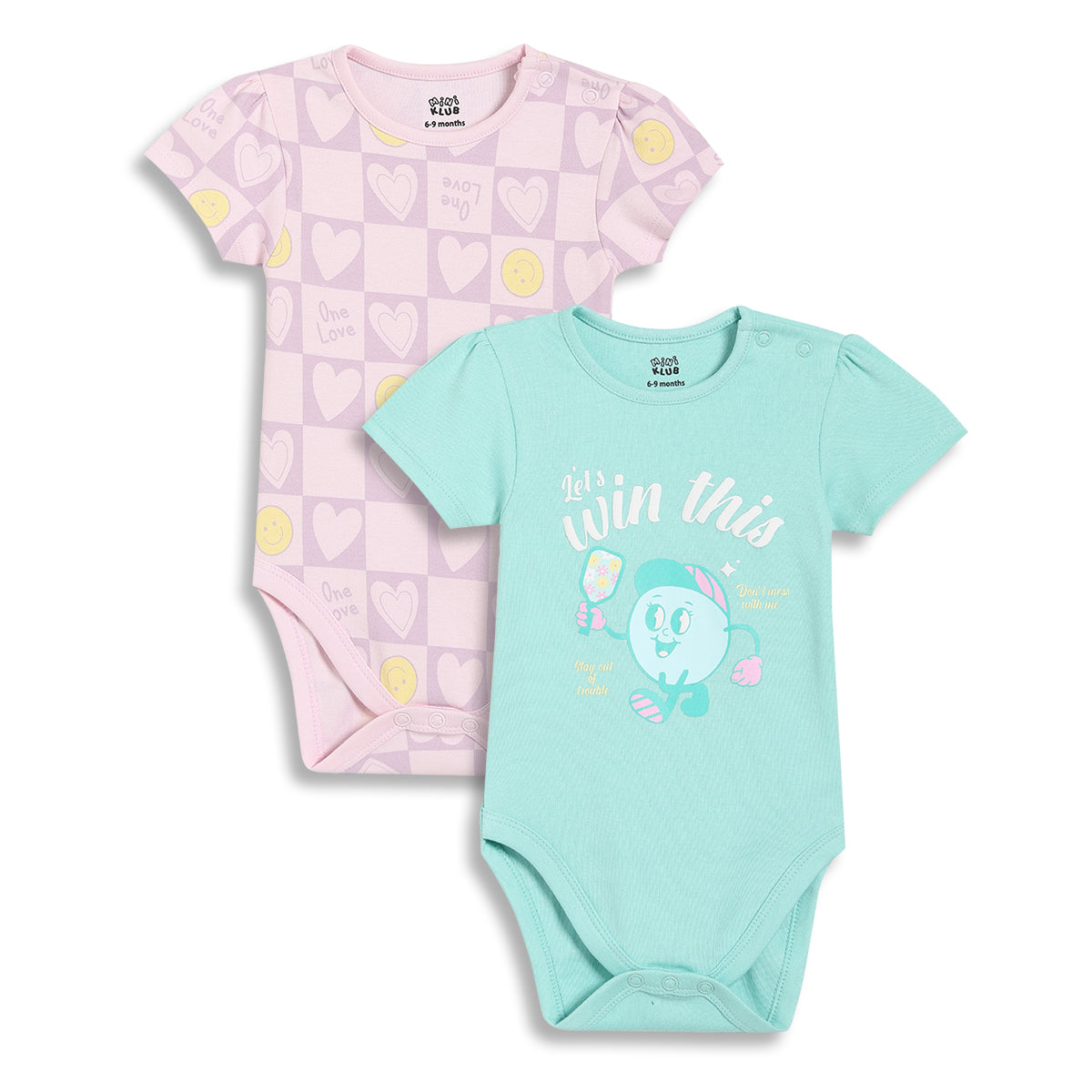 Baby Girls Printed Bodysuits Pack of 2, Mint Green and Light Pink