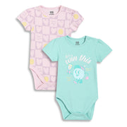 Baby Girls Printed Bodysuits Pack of 2, Mint Green and Light Pink