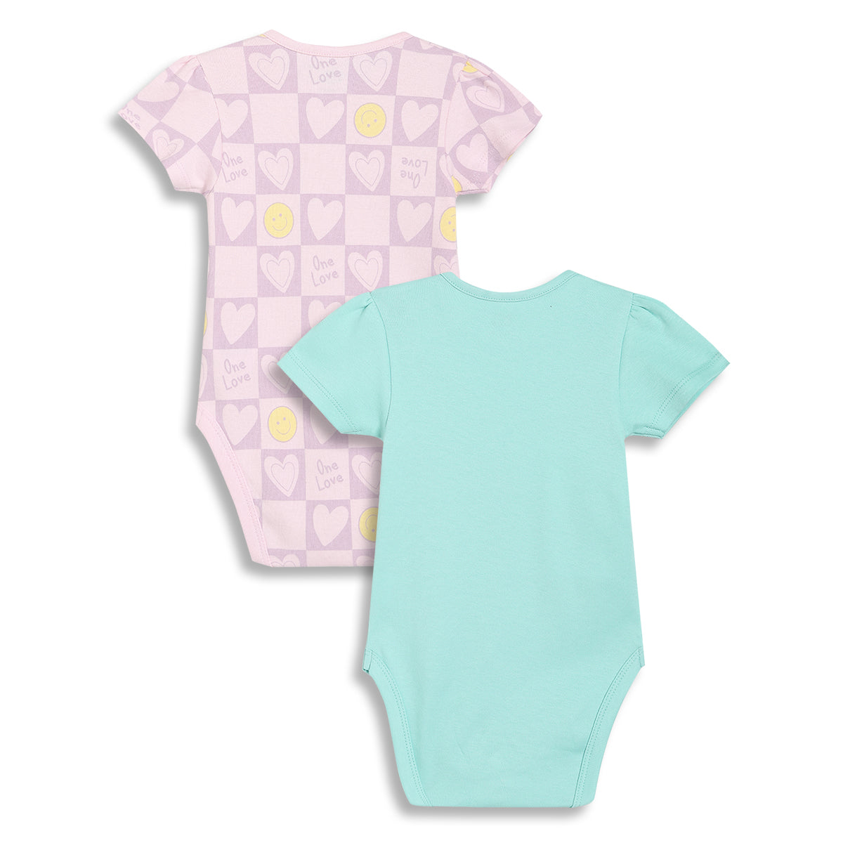 Baby Girls Printed Bodysuits Pack of 2, Mint Green and Light Pink