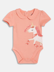 Baby Girls Unicorn Print Bodysuit, Peach