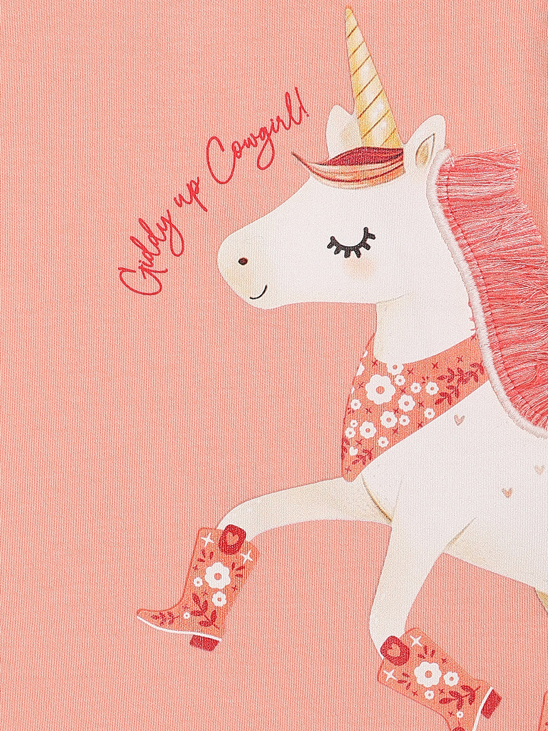 Baby Girls Unicorn Print Bodysuit, Peach