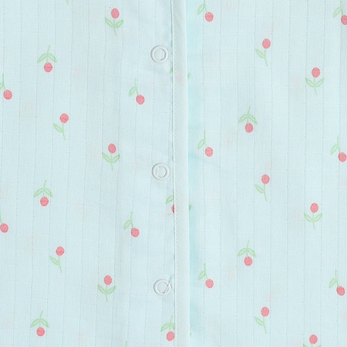 Baby Girls Blue & Green Cotton Muslin Dress Pack of 2 Floral Print Regular Fit Casual Wear