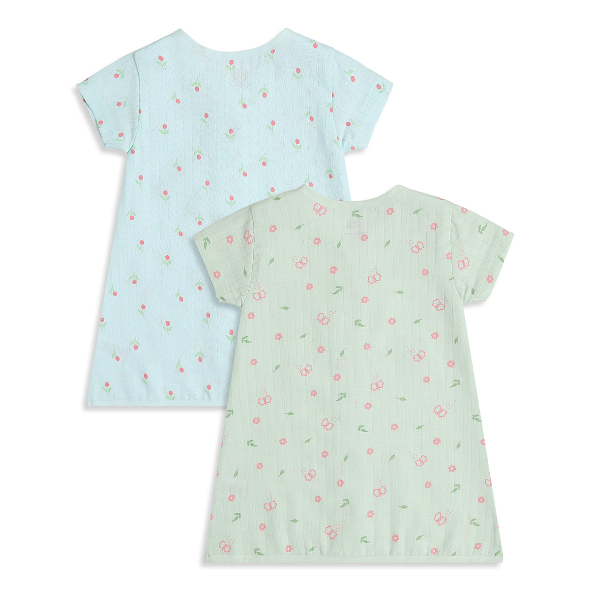 Baby Girls Blue & Green Cotton Muslin Dress Pack of 2 Floral Print Regular Fit Casual Wear