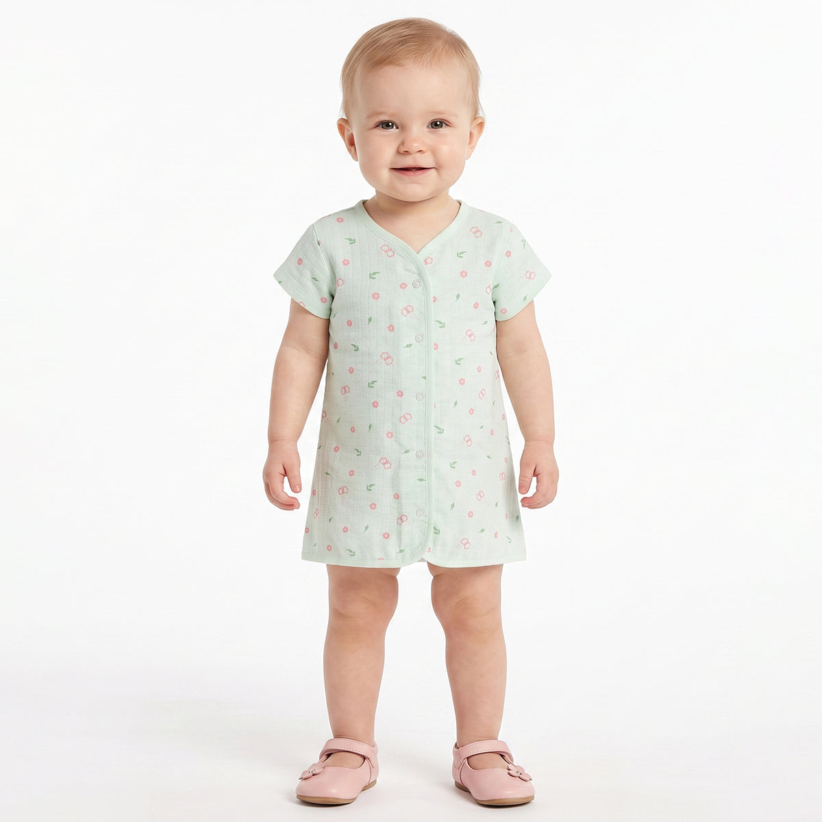Baby Girls Blue & Green Cotton Muslin Dress Pack of 2 Floral Print Regular Fit Casual Wear