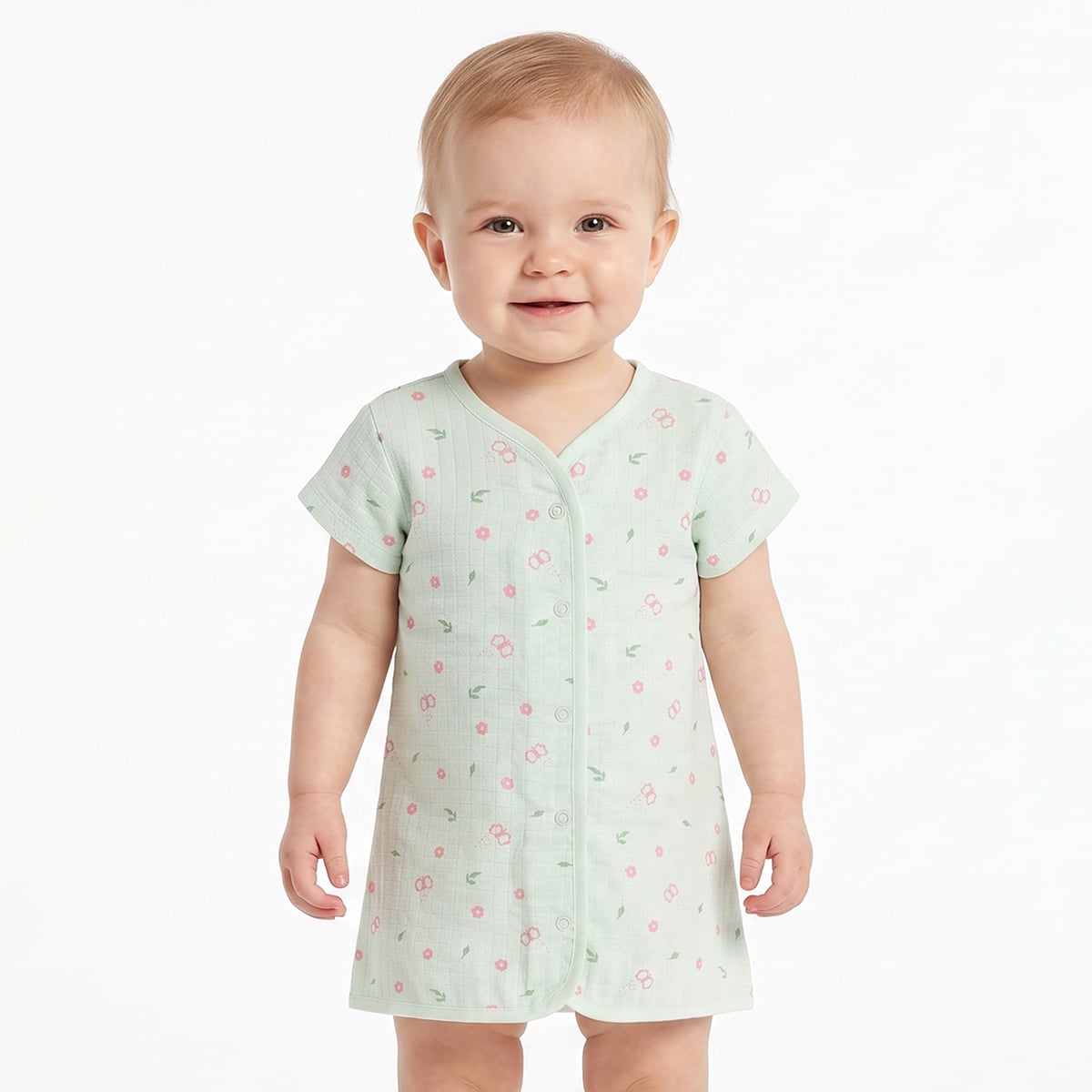 Baby Girls Blue and Green Muslin Floral Printed Front Open Vests Pack of 2 Regular Fit Casual Wear