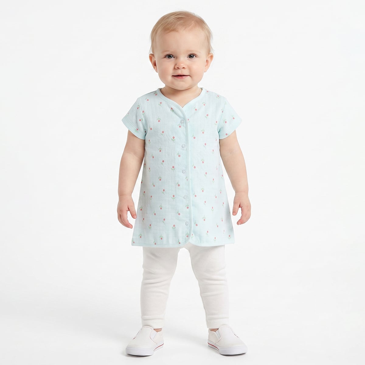 Baby Girls Blue and Green Muslin Floral Printed Front Open Vests Pack of 2 Regular Fit Casual Wear